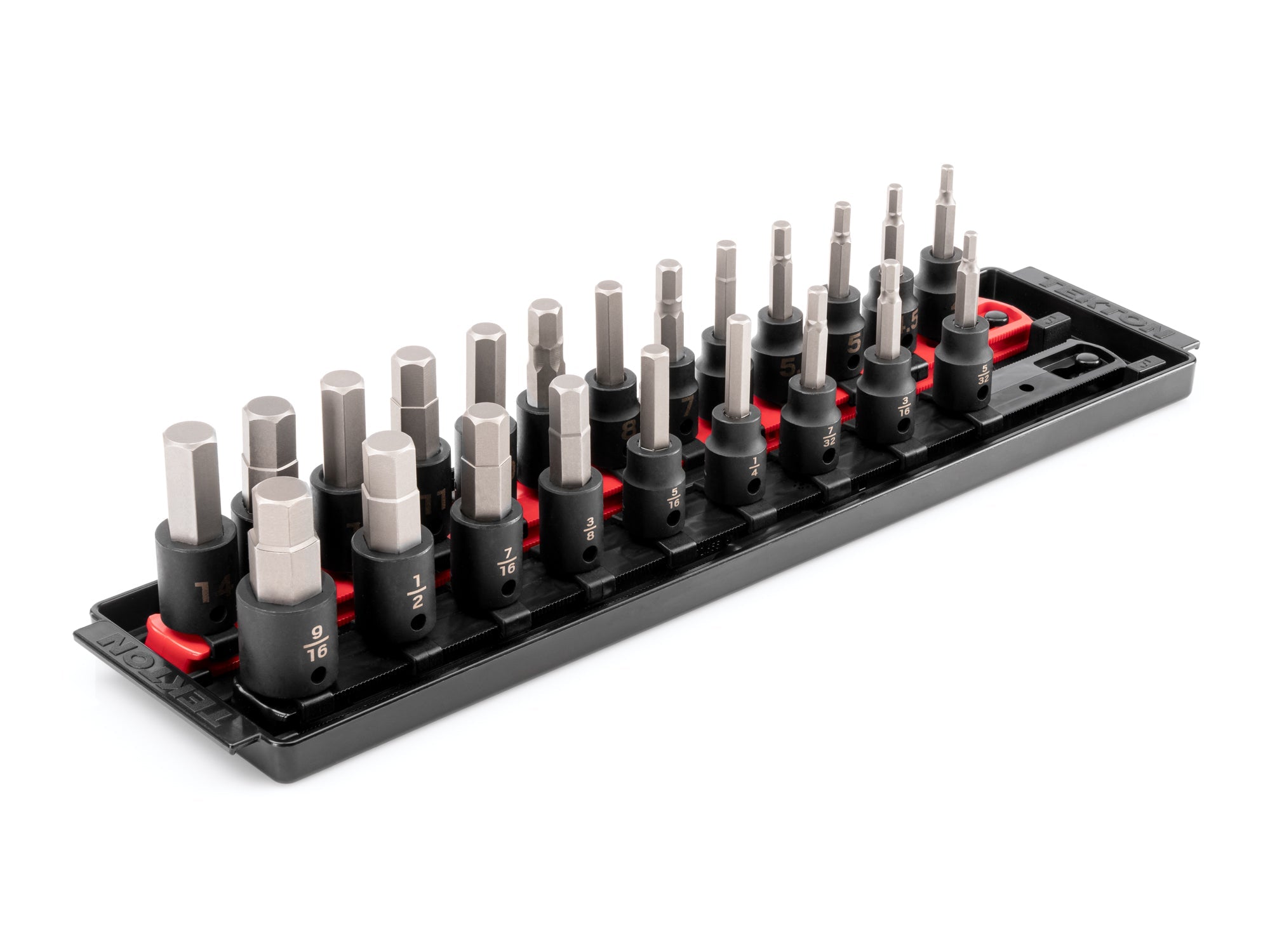 3/8 Inch Drive Hex Impact Bit Socket Set with Rails and Tray, 22-Piece (5/32-9/16 in., 4-14 mm)