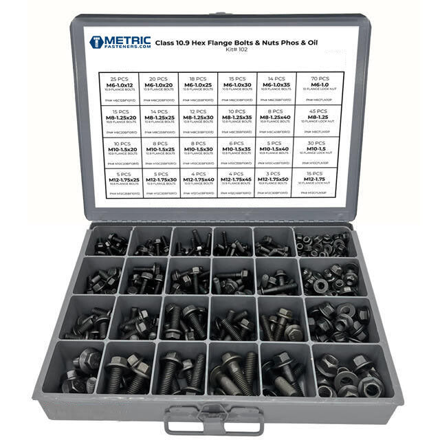Metric Class 10.9 Hex Flange Frame Bolts & Nuts Assortment Phos & Oil - 370 PCS