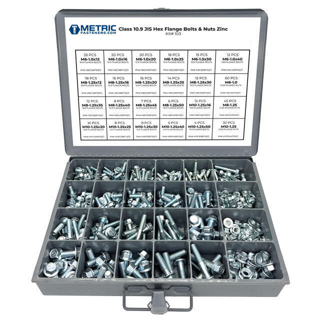 Metric Class 10.9 JIS Hex Flange Frame Bolts & Nuts Assortment M6-M10 402 PCS