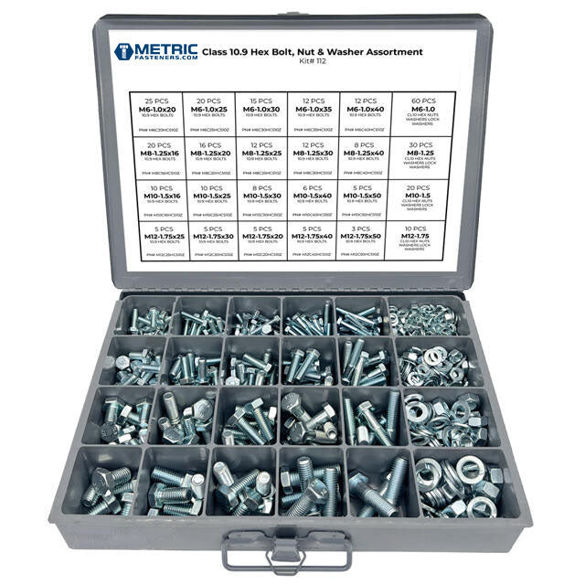 Metric Class 10.9 Hex Cap Screws, Hex Nuts, Flat & Lock Washers - 575 PCS