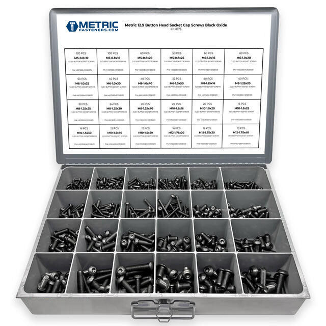 Metric 12.9 Alloy Allen Button Head Socket Cap Screws Bolts Black Oxide Assortment - 905 PCS