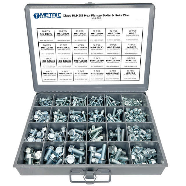 Metric Class 10.9 JIS Hex Flange Frame Bolts & Nuts Assortment M6-M12 375 PCS