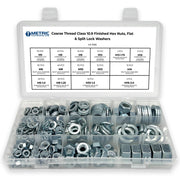 Metric Class 10.9 Hex Nut, Flat & Lock Washers Assortment - 351 Pcs