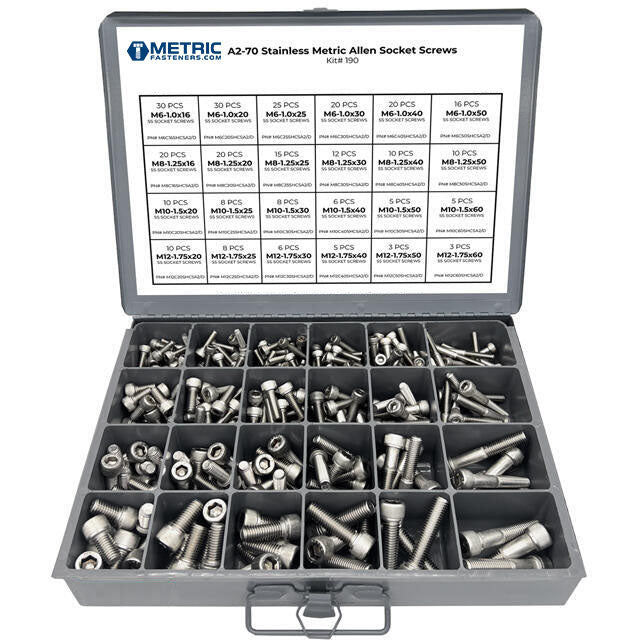 Metric A2 Stainless Steel Allen Socket Head Cap Screws Bolts Assortment - 306 PCS