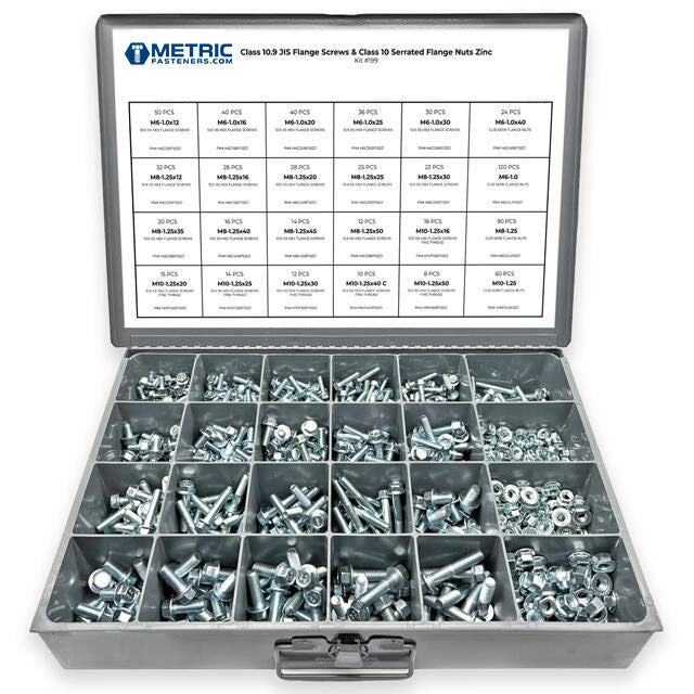 Metric Class 10.9 JIS Hex Flange Frame Bolts & Serrated Nuts Assortment M6-M10 763 PCS