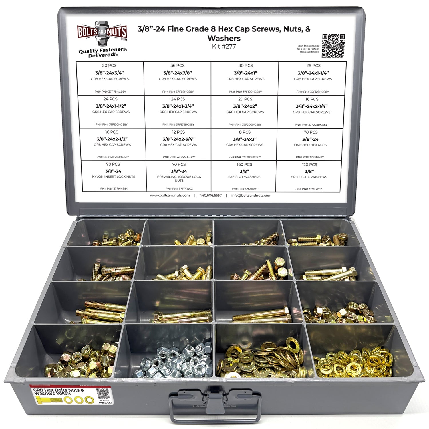 3/8"-24 Fine Grade 8 Hex Cap Screws, Nuts, & Washers - 755 PCS