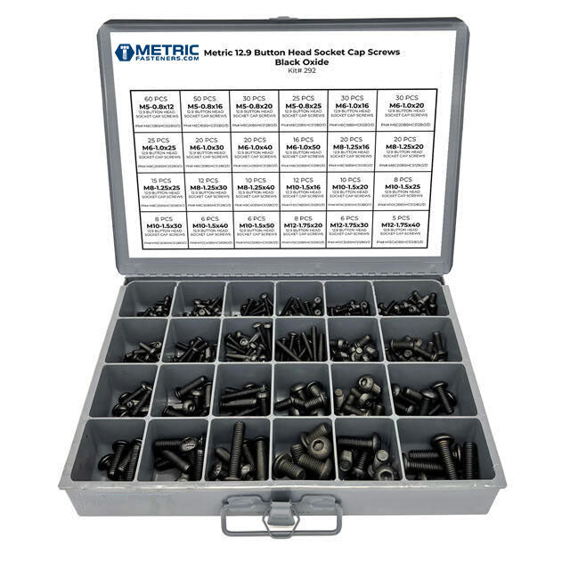 Metric 12.9 Alloy Allen Button Head Socket Cap Screws Bolts Black Oxide Assortment - 453 PCS