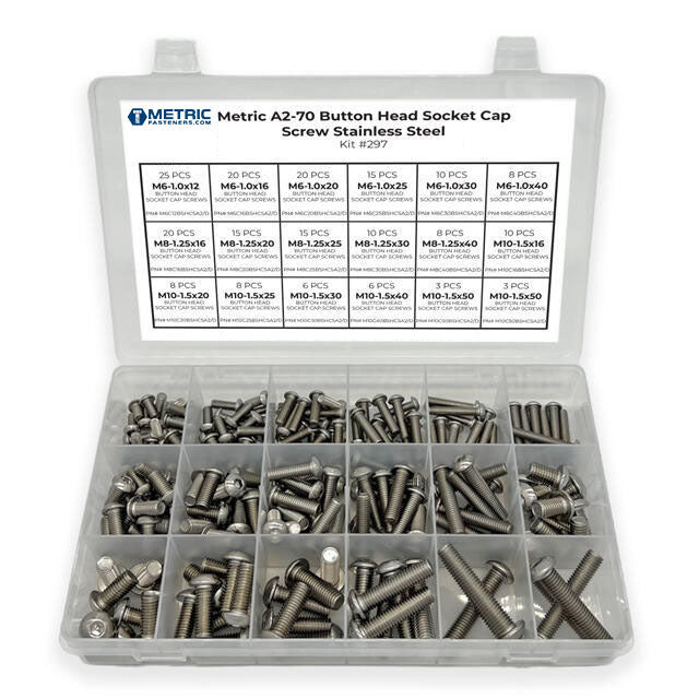 Metric A2-70 Allen Button Head Socket Cap Screws Bolts Stainless Steel Assortment - 211 PCS