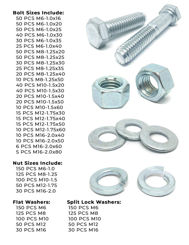 Metric Class 10.9 Coarse Hex Cap Screws, Hex Nuts, Flat & Lock Washers - 2012 PCS