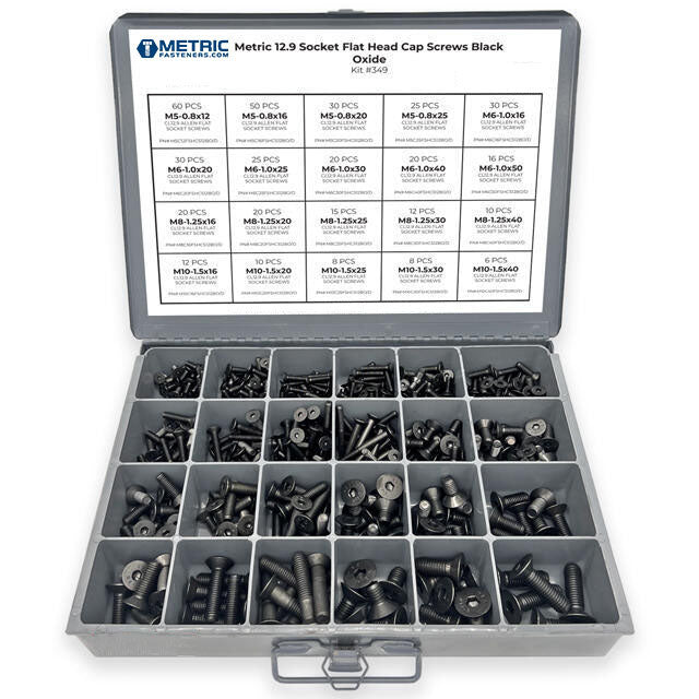 Metric Class 12.9 Flat Socket Screws Black Oxide - 453 PCS