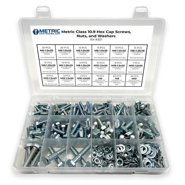 Metric Class 10.9 Hex Cap Screws, Hex Nuts, Flat & Lock Washers - 341 PCS