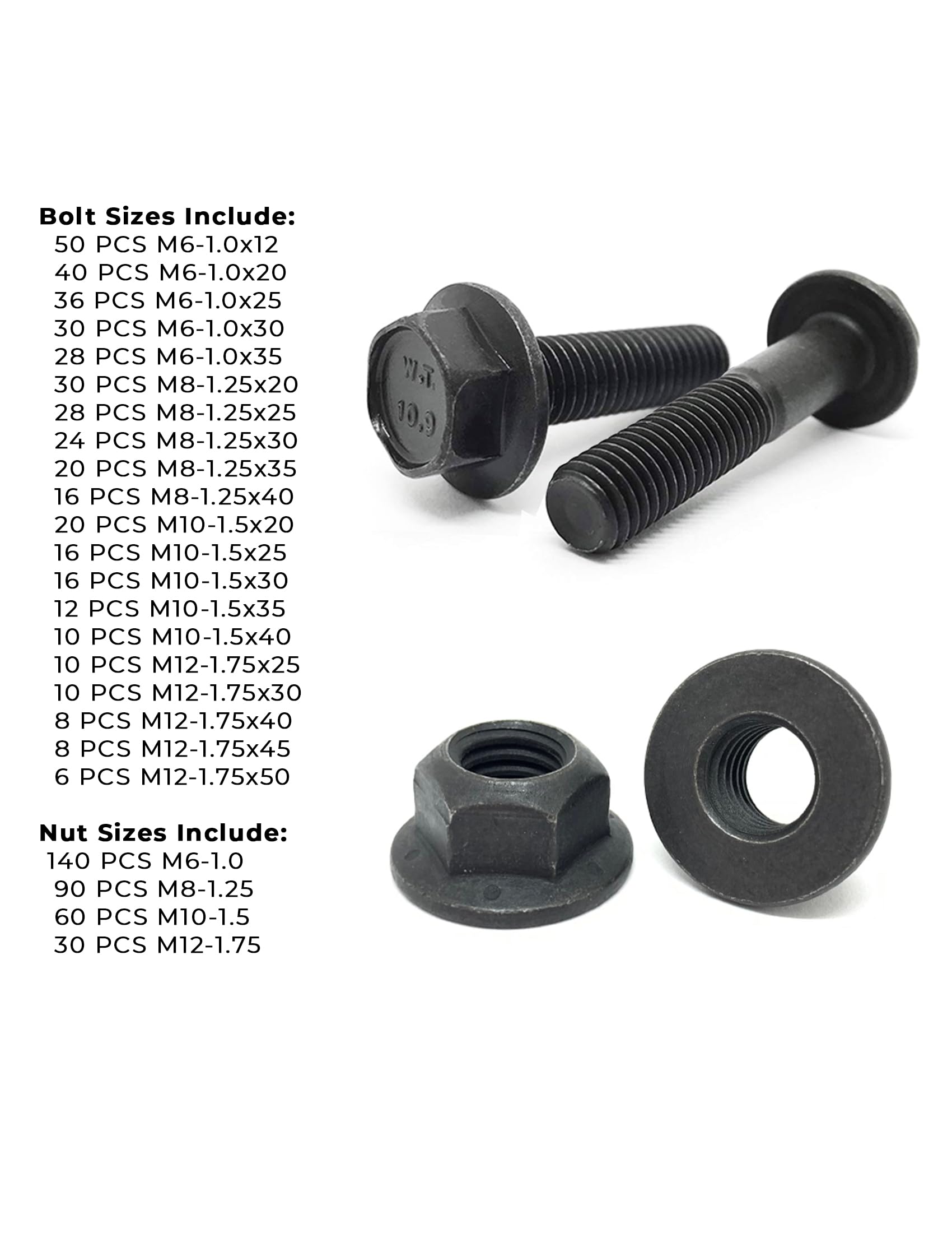 Metric Class 10.9 Hex Flange Frame Bolts & Nuts Assortment - 738 PCS