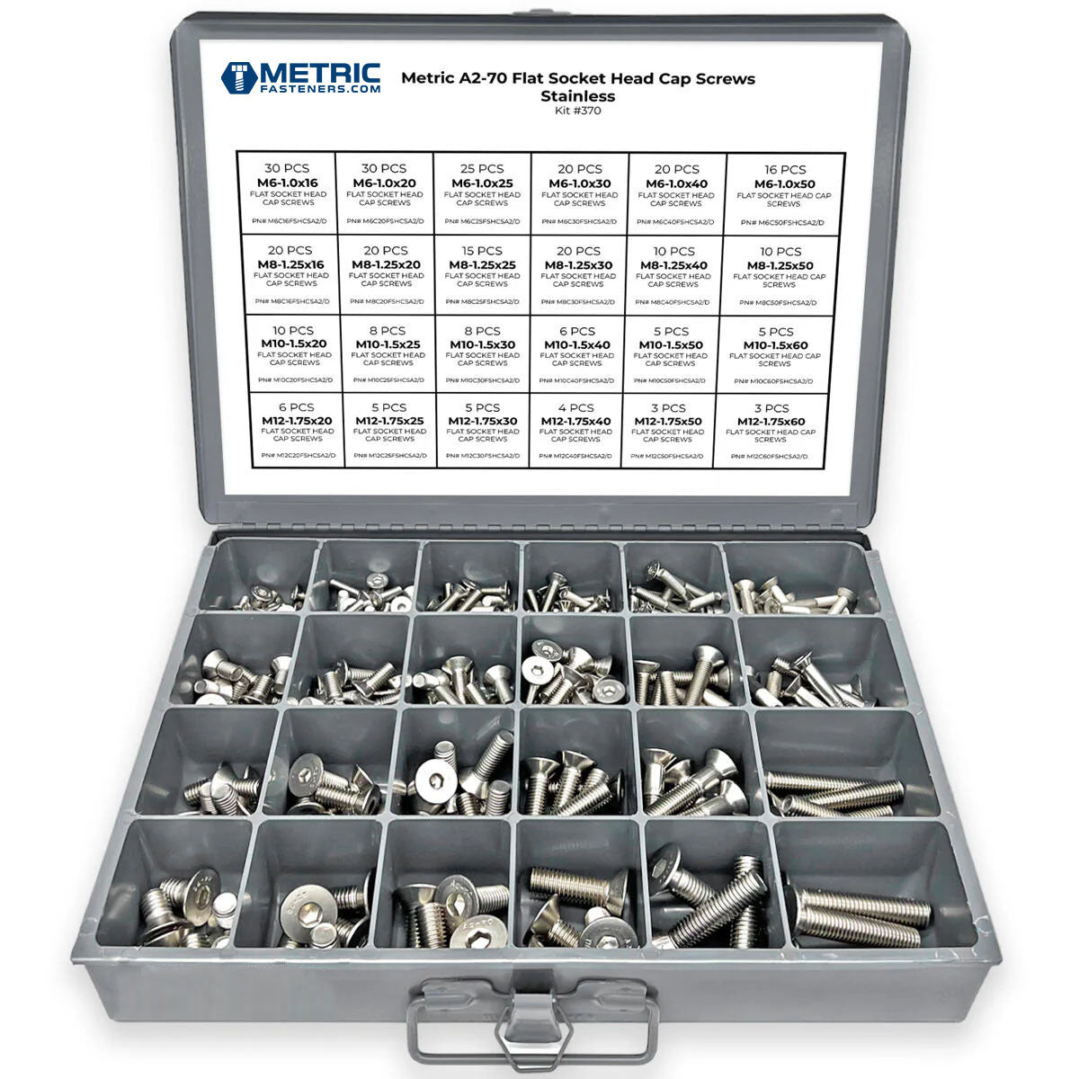Metric A2-70 Stainless Steel Flat Socket Screws - 305 PCS