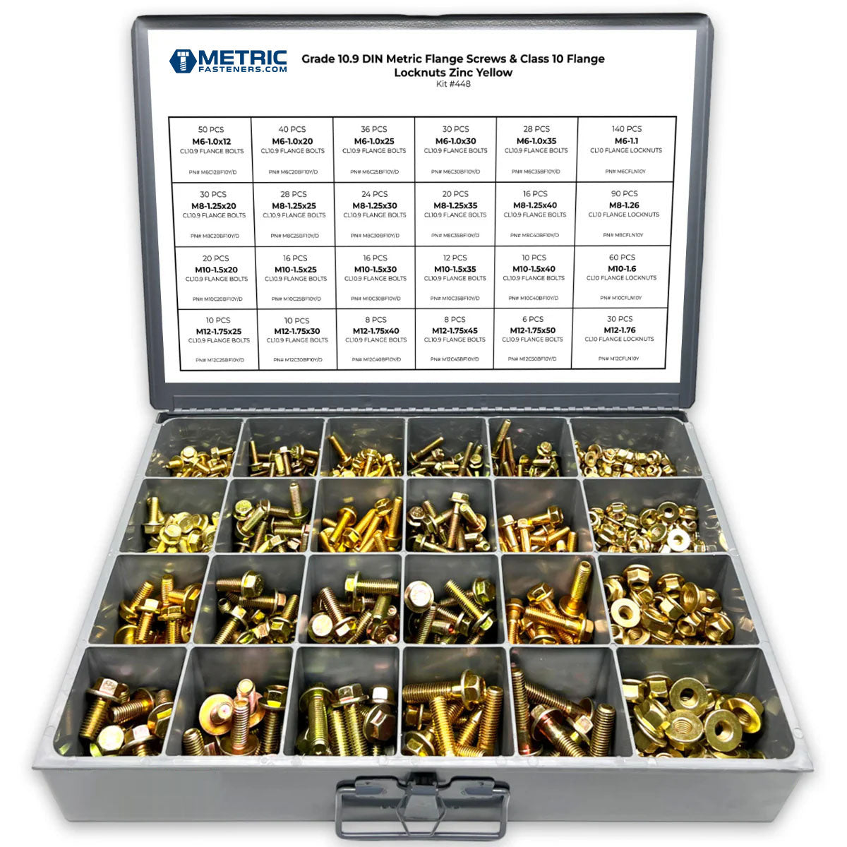 Metric Class 10.9 Hex Flange Frame Bolts & Nuts Assortment Zinc Yellow- 739 PCS
