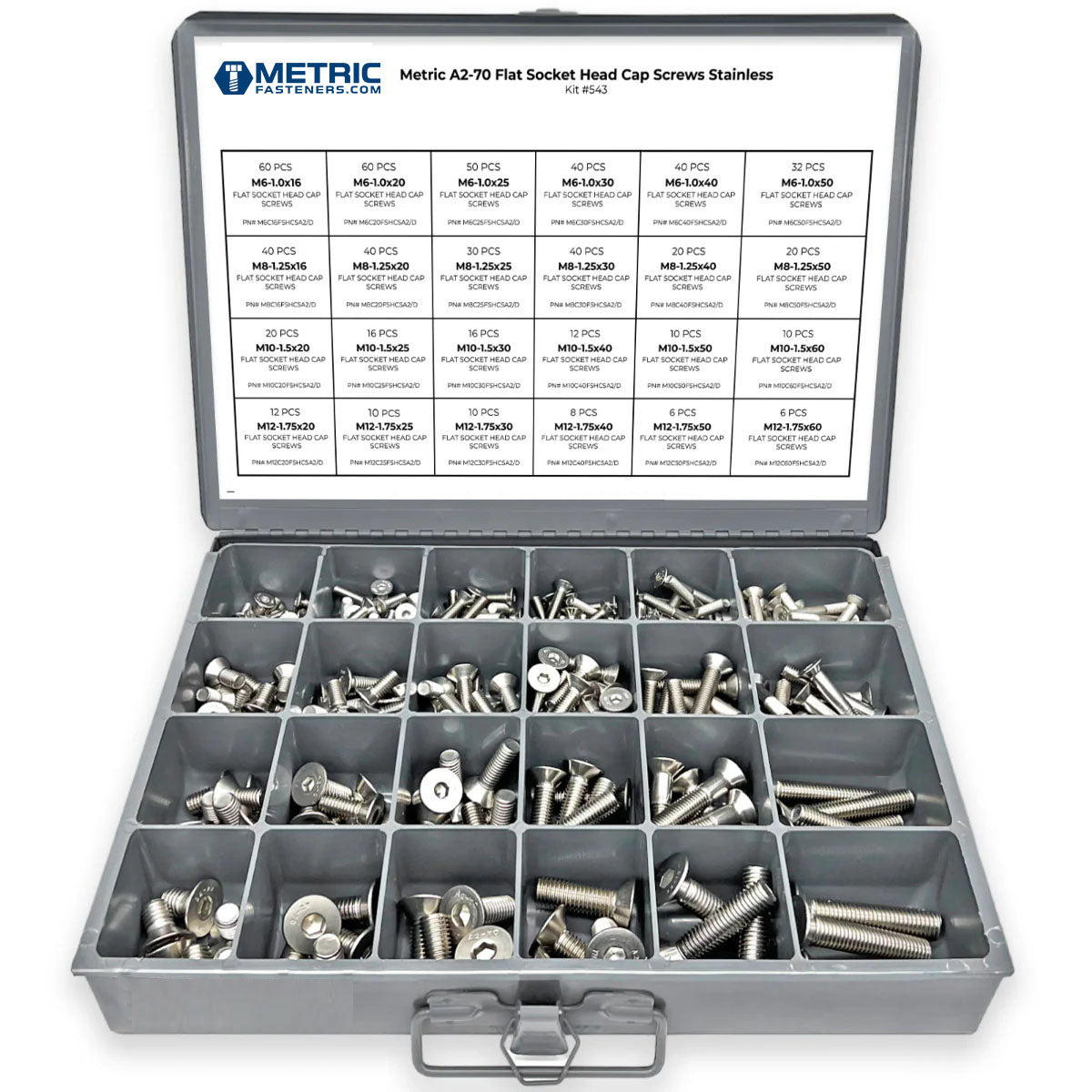 Metric A2-70 Stainless Steel Flat Socket Screws - 609 PCS