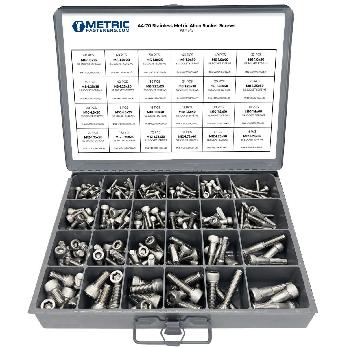 Metric A4 Stainless Steel Allen Socket Head Cap Screws Bolts Assortment - 611 PCS