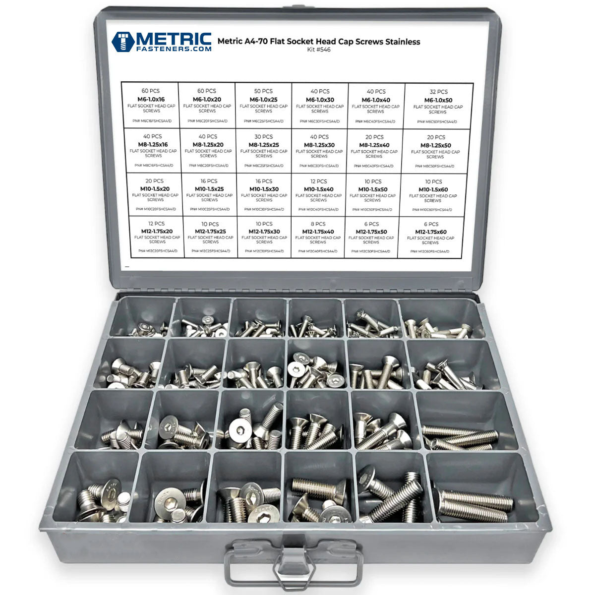 Metric A4-70 Stainless Steel Flat Socket Screws - 609 PCS