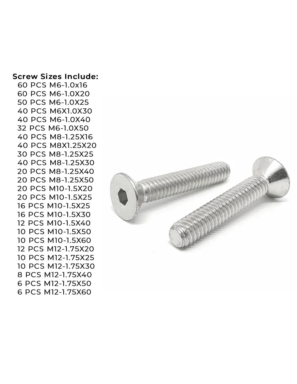 Metric A2-70 Stainless Steel Flat Socket Screws - 608 PCS