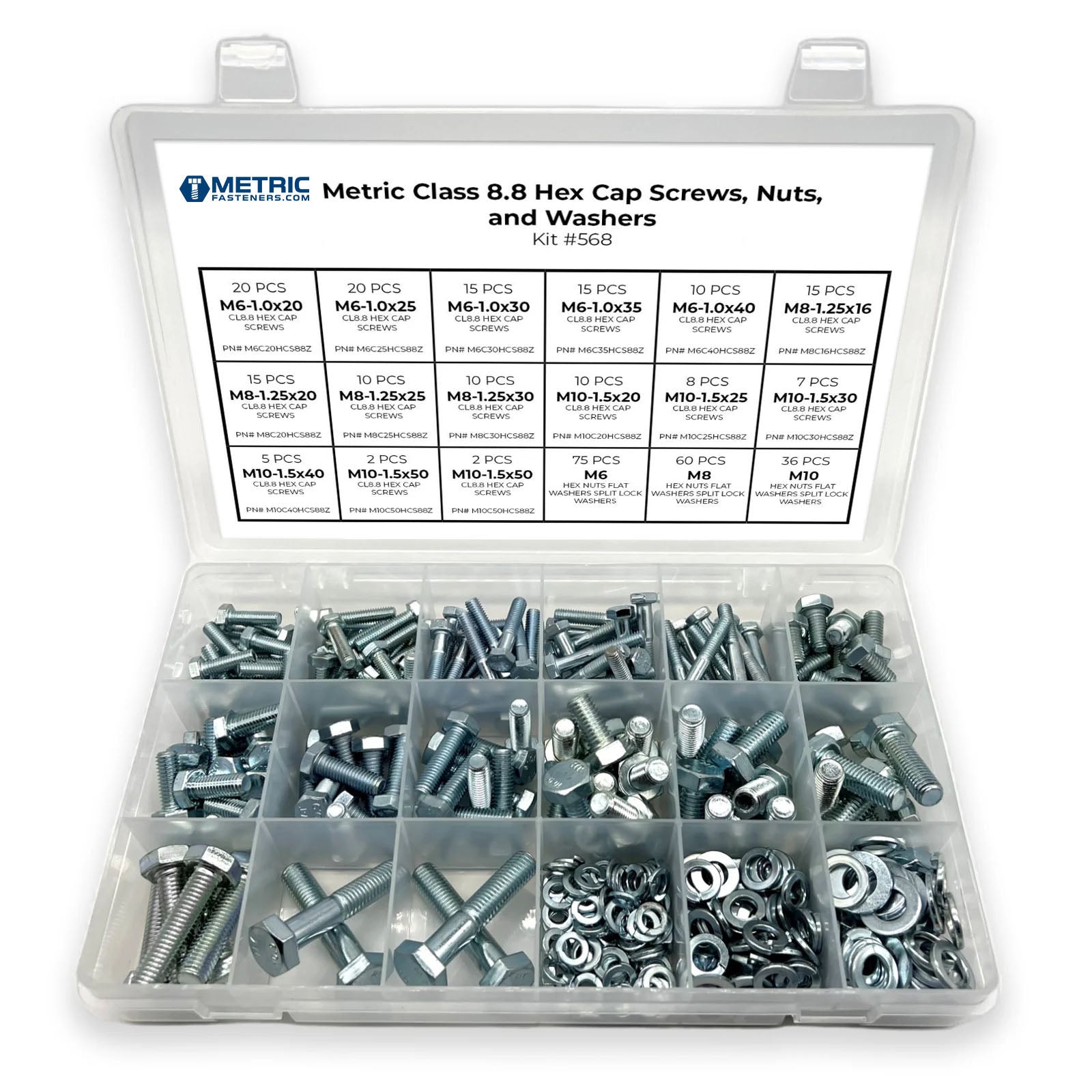 Metric Class 8.8 Hex Cap Screws, Hex Nuts, Flat & Lock Washers - 341 PCS