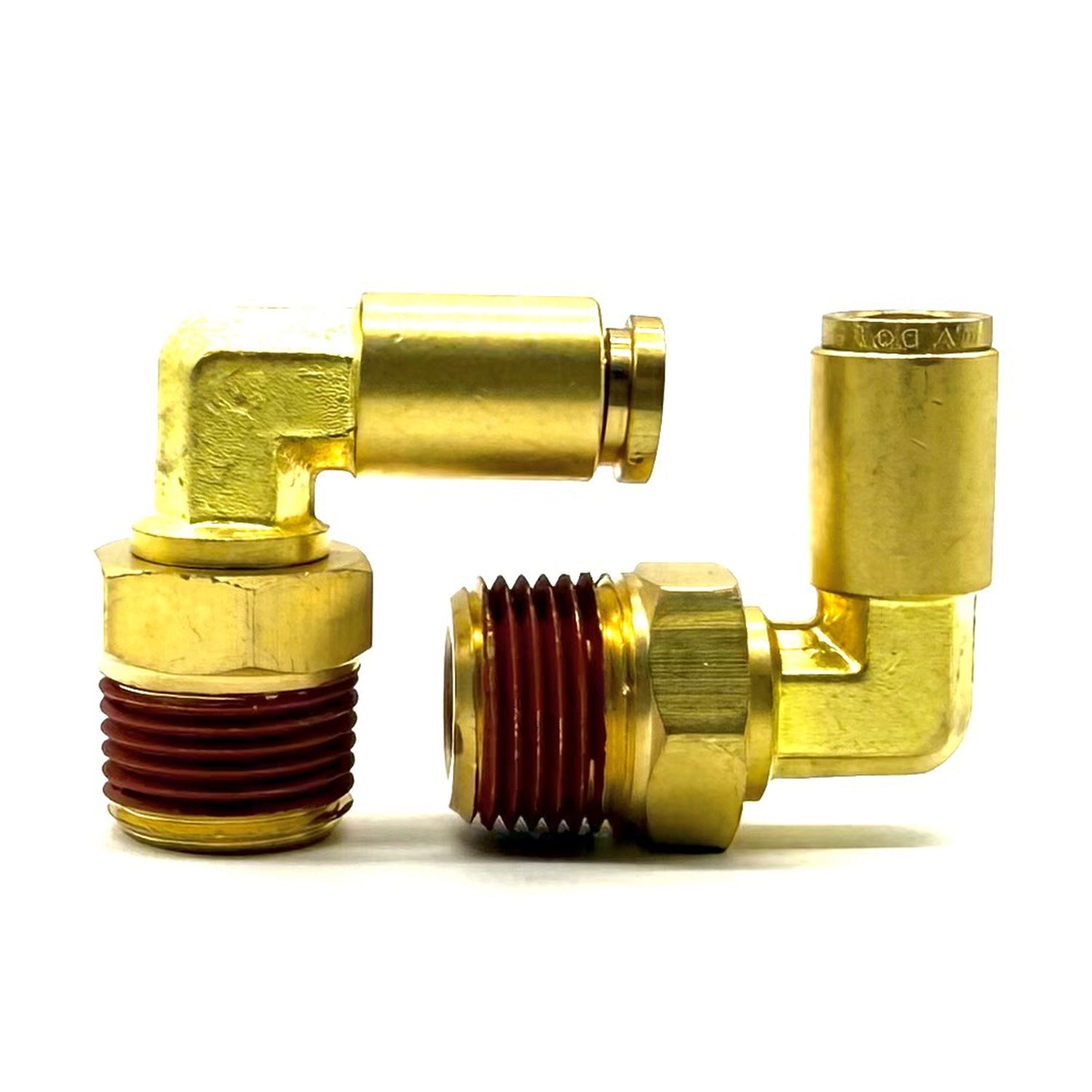 1/4" Tube to 1/4" NPT 90 Degree Elbow Male Pipe Connector, Brass D.O.T. Push to Connect Air Brake Fitting with Red Acrylic Thread Sealant