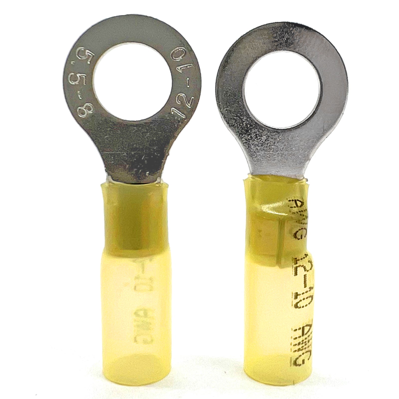 Yellow Heat Shrink Marine Grade 3/8" Diameter Ring Connectors, AWG 12-10