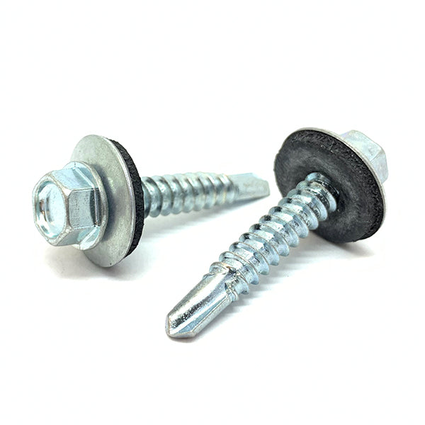 #14x1-1/2" Hex Washer Head #3 Point w/ Sealing Washer Drilling Sheet Metal Screws Zinc