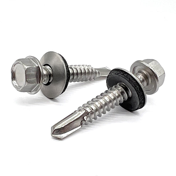 #10-16x1" 410 Stainless Steel Unslotted Hex Washer Head #3 Point Self Drilling Screws w/ Bonded Washers