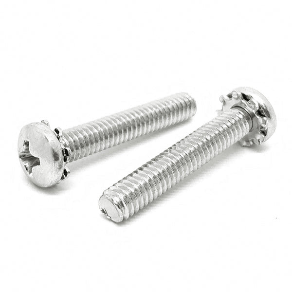 #6-32x3/8" 410 Stainless Steel External Tooth Sems Phillips Pan Head Machine Screws
