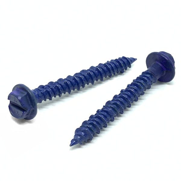 1/4x5" Hex Washer Head Concrete Screws Piercing Point Blue Finish
