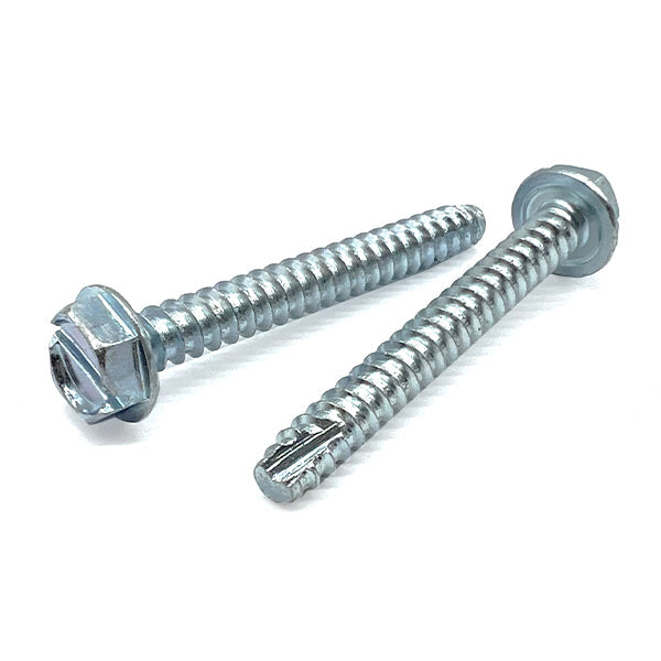 #8-18x1" Slotted Indent Hex Washer Head Type BT Thread Cutting Screws Zinc Clear