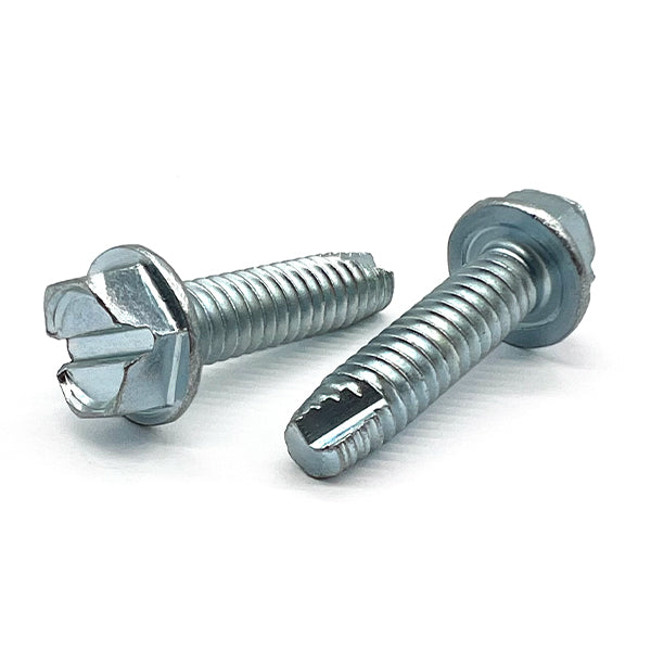 #6-32x3/4" Slotted Indent Hex Washer Head Type T Thread Cutting Screws Zinc Clear