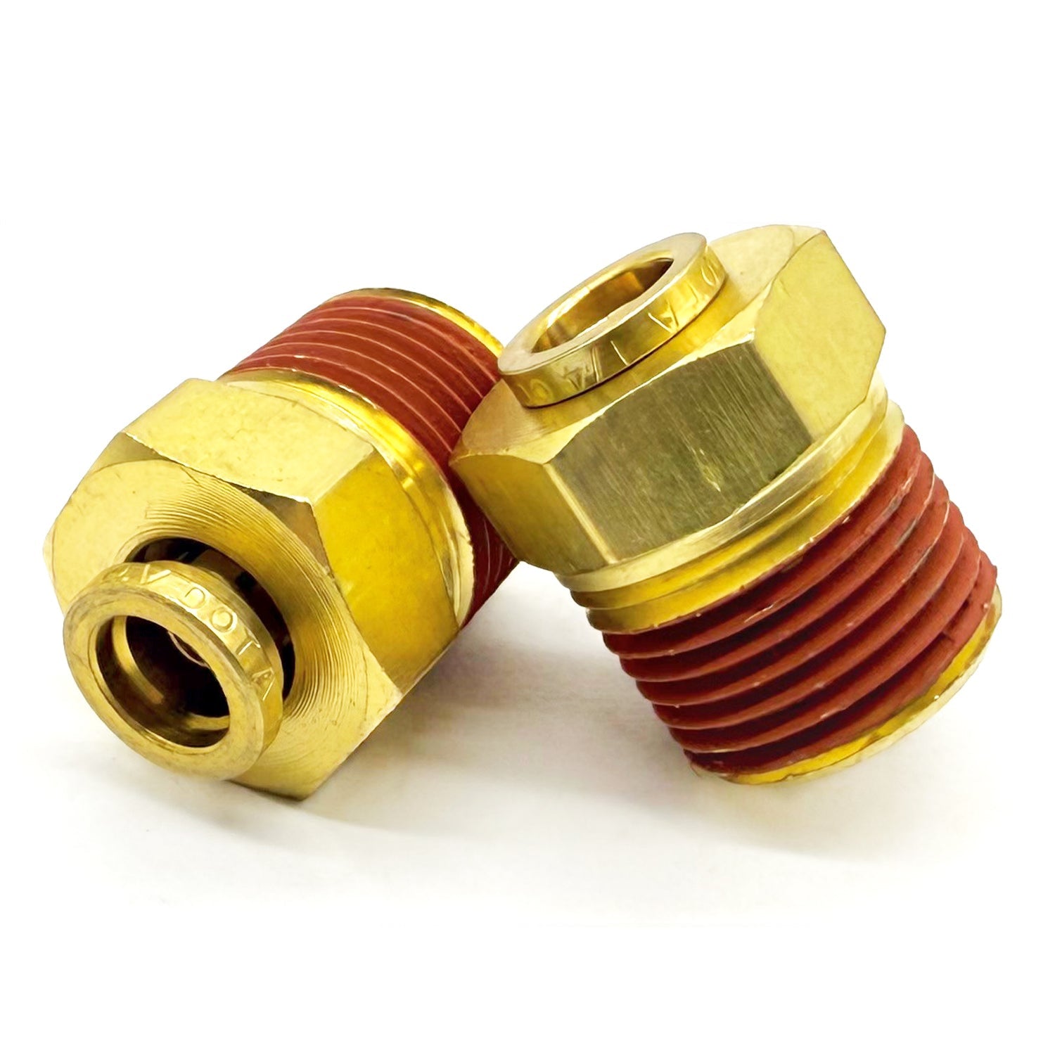 1/2" Tube to 3/8" NPT Straight Male Pipe Connector, Brass D.O.T. Push to Connect Air Brake Fitting with Red Acrylic Thread Sealant
