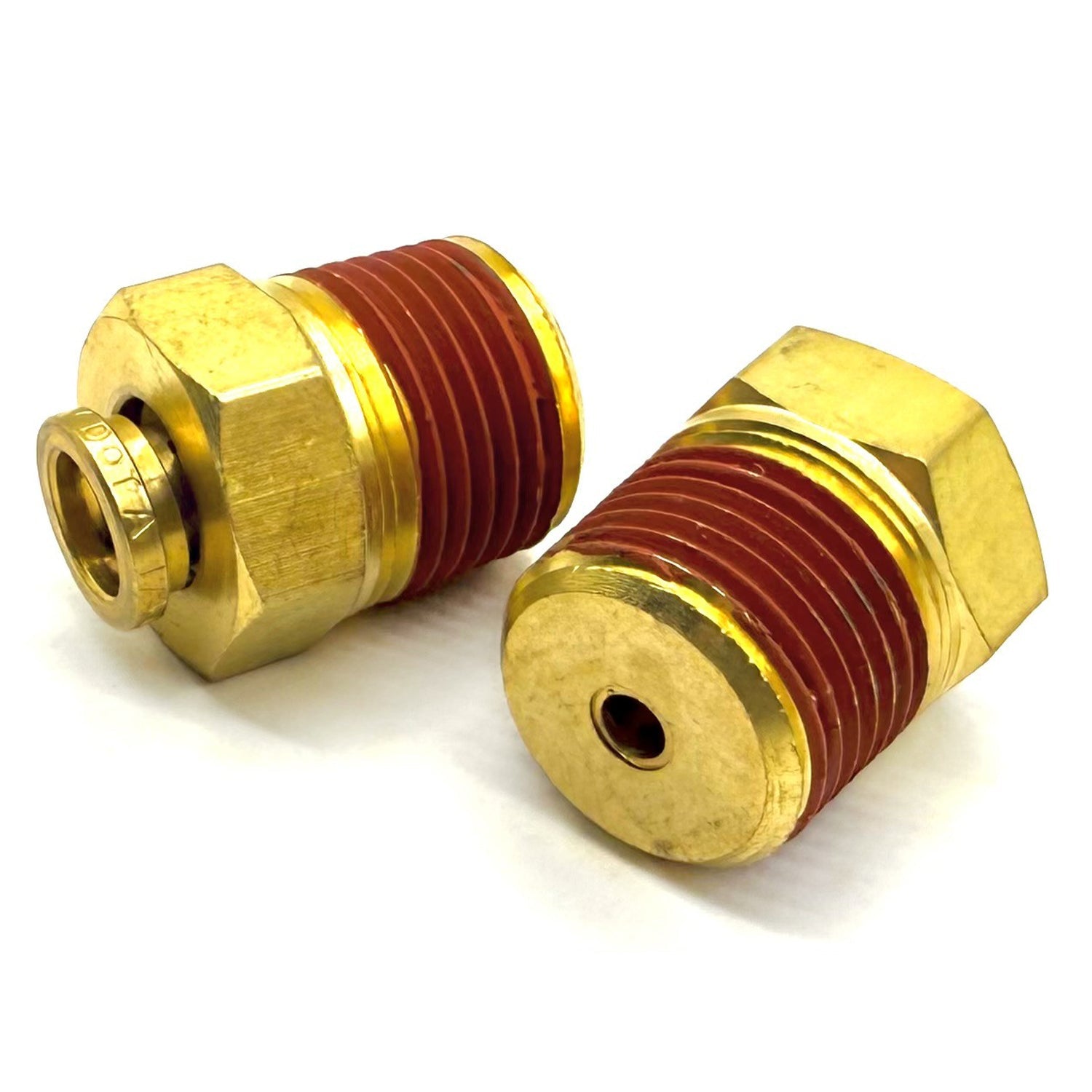5/32" Tube to 1/8" NPT Straight Male Pipe Connector, Brass D.O.T. Push to Connect Air Brake Fitting with Red Acrylic Thread Sealant
